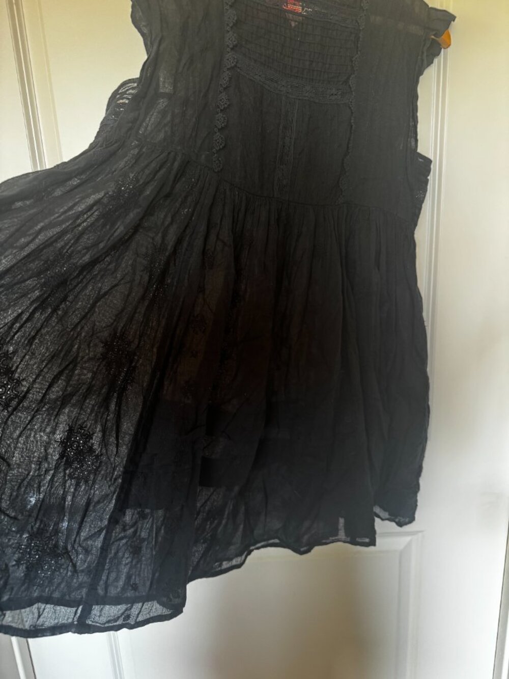 Free People Black Sheer Embroidered Babydoll Tunic Mini Boho Dress XS - Picture 5 of 5